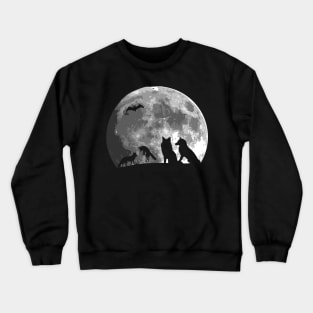 Cute Wolves Family Bat Silhouette on the moon gift Crewneck Sweatshirt